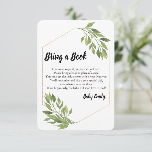 本の緑の赤ちゃんエレガントシャワーを持ってくる エンクロージャーカード (スタンド正面)