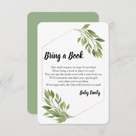 本の緑の赤ちゃんエレガントシャワーを持ってくる エンクロージャーカード (正面/裏面)