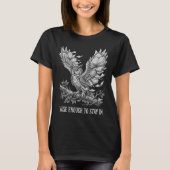 本の翼を持つ賢いフクロウ Tシャツ (正面)