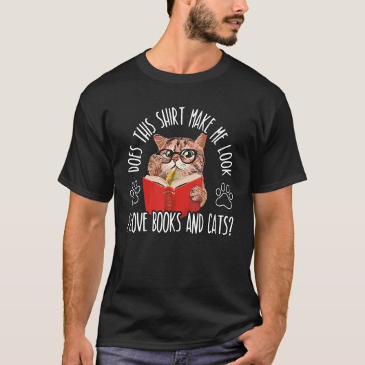 本の虫が好きなネコ 動物 本と猫 Tシャツ (正面)