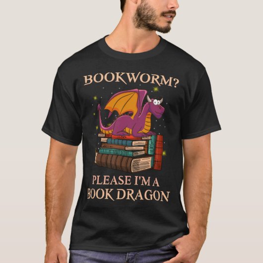 本の虫さんお願い!私は本のドラゴンです 面白いドラゴン 読書 Tシャツ (正面)