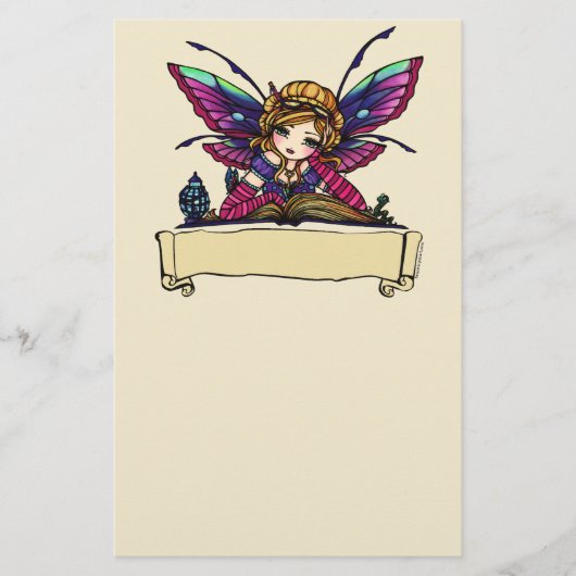 本の虫のハナリン著妖精の図書館のファンタジーの芸術 便箋 (正面)