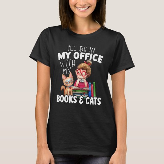 本の虫の動物+本と猫 Tシャツ (正面)