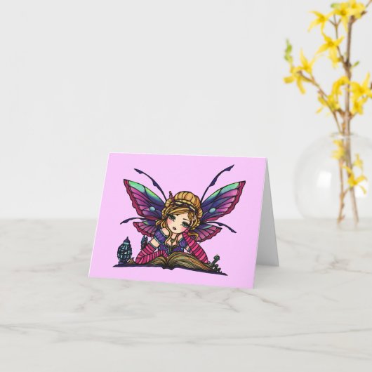 本の虫の妖精のメッセージカード カード (黄色い花)