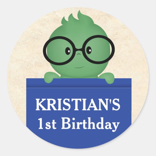 本の虫の少年 誕生日 ラウンドシール (正面)