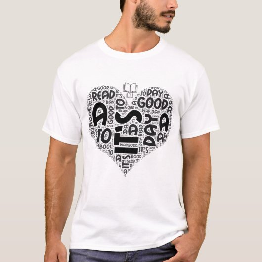 本の虫ギフト かわいい読書好き ハートの形の言葉 Tシャツ (正面)
