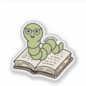 本の虫 かわいい 読書家 愛書家 シール (正面)