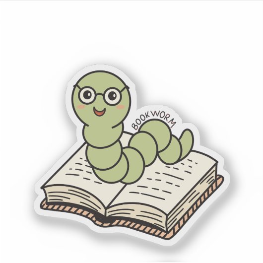 本の虫 かわいい 読書家 愛書家 シール (正面)