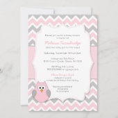 本の要求のピンクのフクロウのベビーシャワー 招待状 (正面)