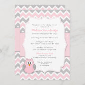 本の要求のピンクのフクロウのベビーシャワー 招待状 (正面/裏面)