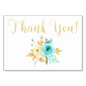 本の要求金ゴールドのティール（緑がかった色）の花のベビーシャワーカード テーブルナンバー (裏面)