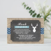 本の要求雄鹿のベビーシャワーの素朴な男の子の青 招待状 (スタンド正面)