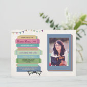 本の誕生日の招待の図書館の読書写真の見方 招待状 (スタンド正面)