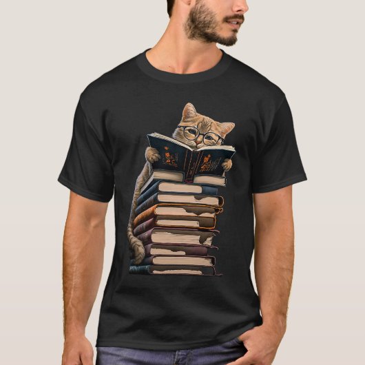 本の賢い猫 ネコ 書籍 Tシャツ (正面)