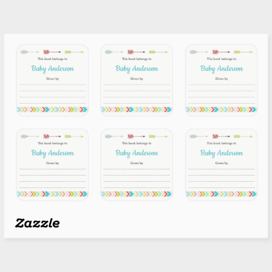 本の赤ちゃんシャワーのためのニュートラル部族蔵書票 スクエアシール (シート)