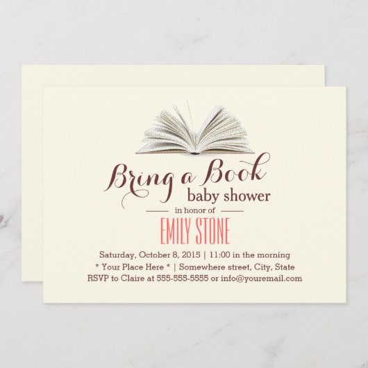 本の赤ちゃんシャワーを持って来る 招待状 (正面/裏面)