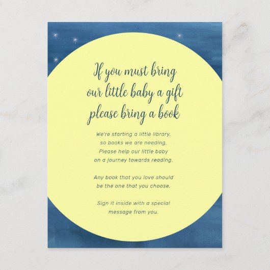 本の赤ちゃんシャワー牛を月の芸術の上に持って来る エンクロージャーカード (裏面)