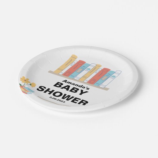 本の赤ん坊シャワー、ブランチと本男女兼用、 ペーパープレート (アングル)