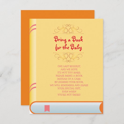 本の黄色いオレンジ色のカバー赤ちゃんシャワーカードを持ってくる 招待状 (正面/裏面)