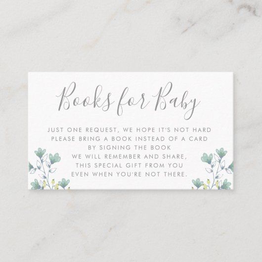 本は|のベビーシャワーの招待状の挿入物を要求します 名刺 (正面)