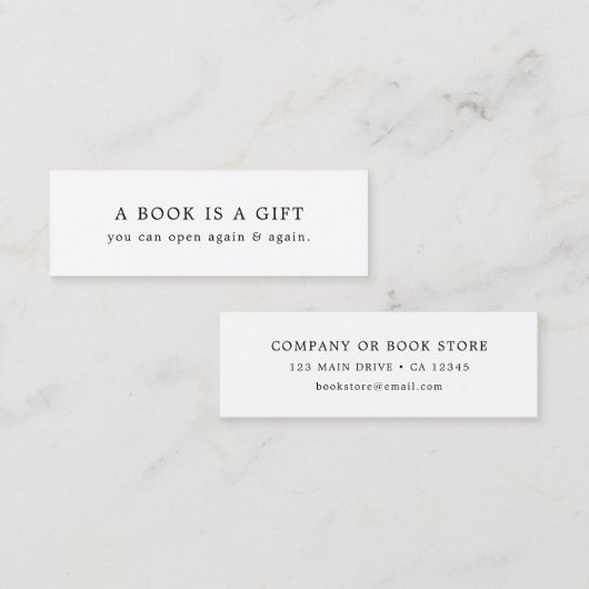 本は 再び開けるギフト 本のミニブックマークカード 現代のミニマルデザイン スキニー名刺 (正面/裏面)