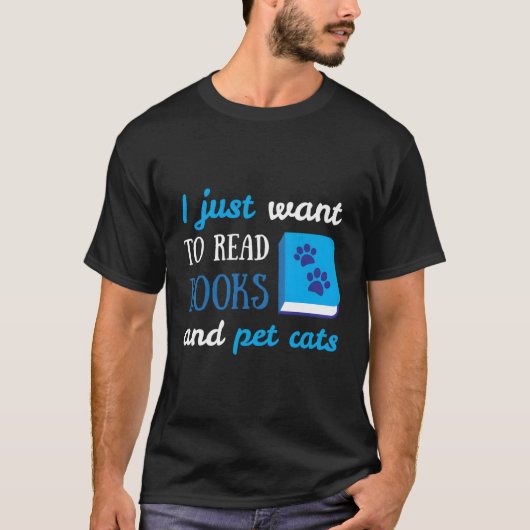 本も猫読の本も猫の本も飼いたい Tシャツ (正面)
