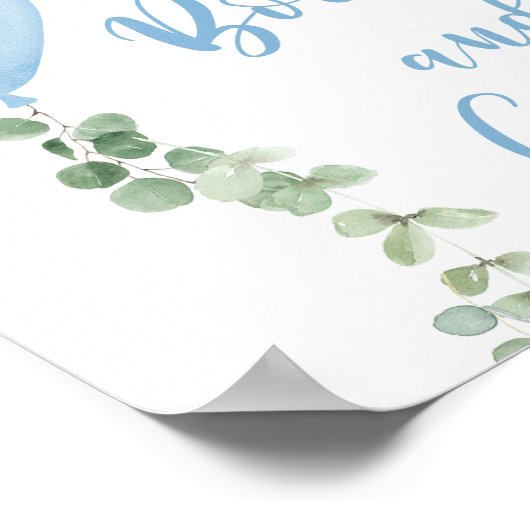 本やギフトは青い風船の赤ちゃんシャワーに署名 ポスター (角)