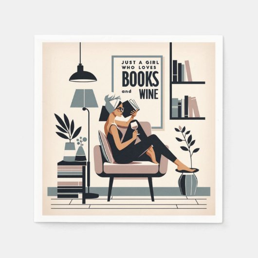 本やワインが大好きな少女 スタンダードカクテルナプキン (正面)