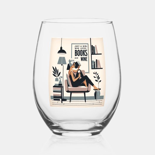 本やワインが大好きな少女 ステムなしワイングラス (正面)