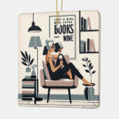 本やワインが大好きな少女 セラミックオーナメント (左)