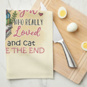 本や猫が大好きな女の子 キッチンタオル (四つ折り)