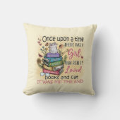 本や猫が大好きな女の子 クッション (正面)