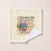 本や猫が大好きな女の子 バスタオルセット (ウォッシュタオル)