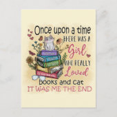本や猫が大好きな女の子 ポストカード (正面)