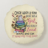 本や猫が大好きな女の子 ラウンドクッション (裏面)