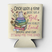 本や猫が大好きな女の子 缶クーラー (正面)