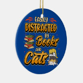 本や猫に気を取られやすいブックワーム本 セラミックオーナメント (右)