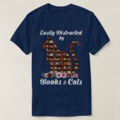 本や猫に気を取られやすい猫好き棒 Tシャツ (デザイン正面)