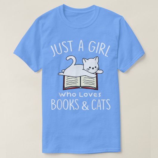 本や猫の本が大好きな女読の子 Tシャツ (デザイン正面)