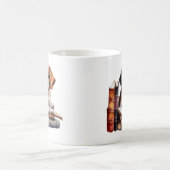 本や眼鏡をかけた甘いワンちゃん コーヒーマグカップ (中央)