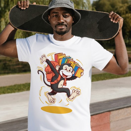 本よくはしゃぐ付きサルおもしろい教育デザイン Tシャツ