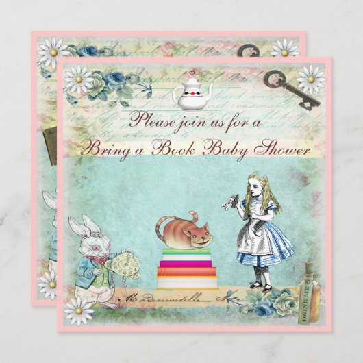 本をアリス&チェシャねこベビーシャワー 招待状 (正面/裏面)