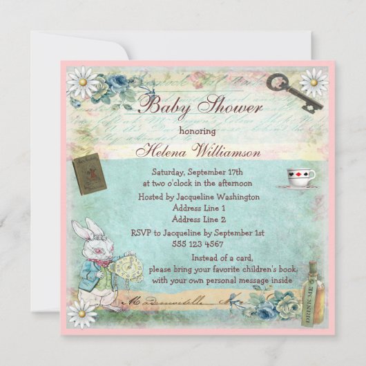 本をアリス&チェシャねこベビーシャワー 招待状 (裏面)