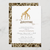 本をテーマにしたサファリ冒険ベビーシャワーキリン 招待状 (正面/裏面)