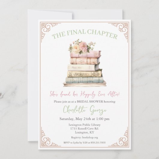 本をテーマにしたブライダルシャワーの招待状 招待状 (正面)