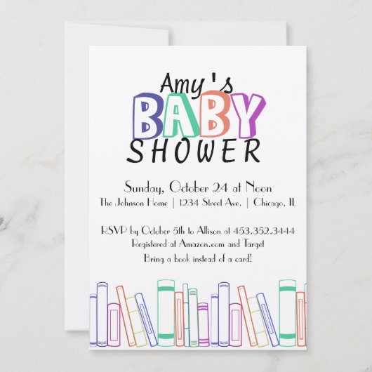 本をテーマにしたベビーシャワー招待状 招待状 (正面)