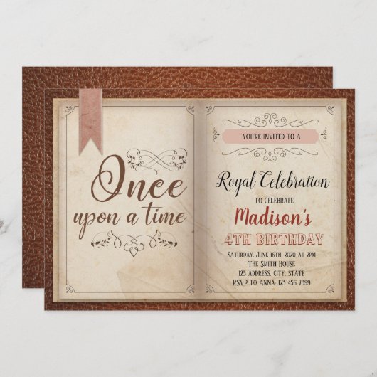 本をテーマにした誕生日パーティーの招待状 招待状 (正面/裏面)