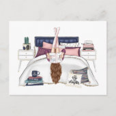 本を愛す読る人のための居心地の良いベッドルームのシーンアートワーク ポストカード (正面)