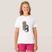 本を抱えたペンギンの子供服 Tシャツ (正面フル)
