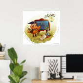 本を持ち黒板教えに載せる鳥 ポスター (ホームオフィス)